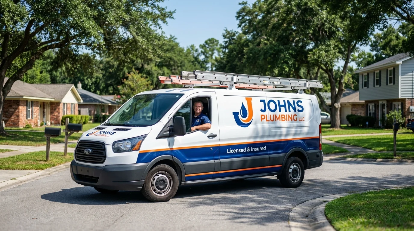 Johns Plumbing LLC service van in Delhi, NY