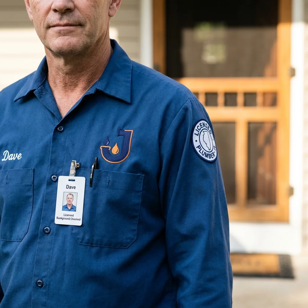 Licensed plumber showing ID badge in Delhi, NY