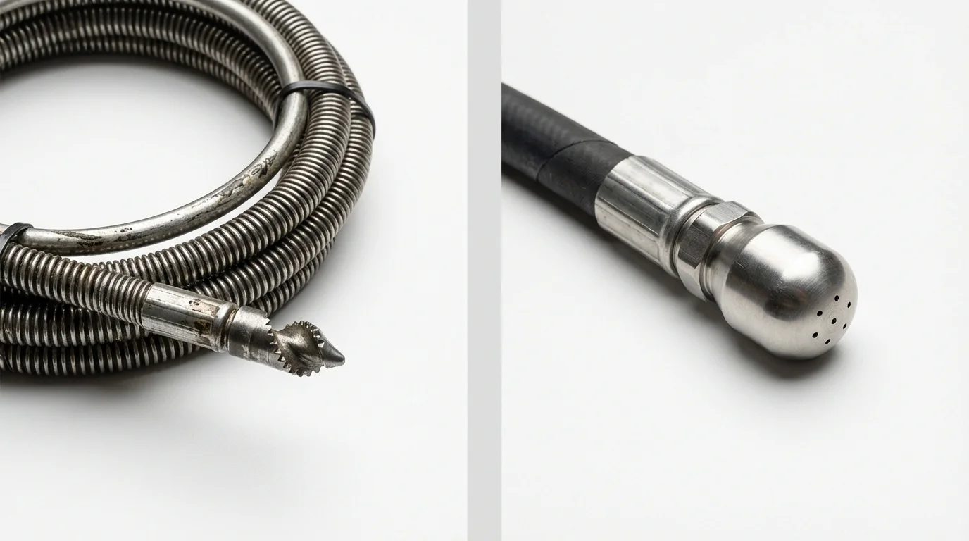 Drain snake cable and hydro jetting nozzle used for drain cleaning in Delhi, NY